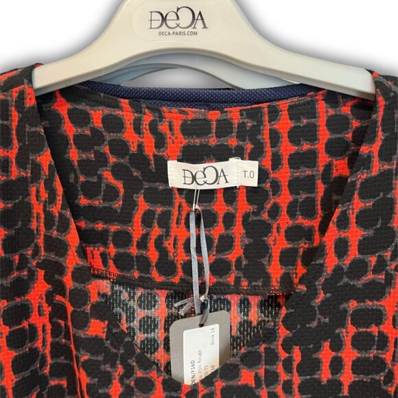 Deca Paris XS Longsleeve Red & Black Printed Dress Wrap Style - Picture 4 of 6